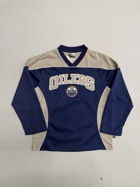 Mighty Mac Sports Edmonton Oilers Youth Hockey Long Sleeve V-Neck Jersey